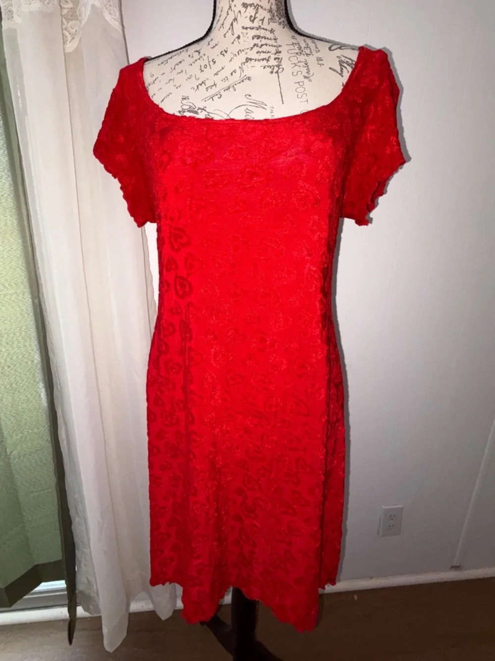 Vtg 90’s‎ Y2K Frederick's of Hollywood Red Heart Mesh Embroidered Lingerie Dress